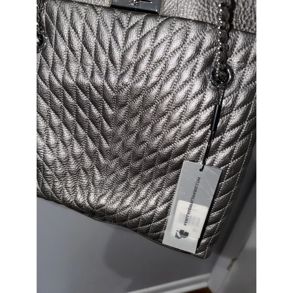 Karl‎ Lagerfeld Paris Quilted Leather Tote Silver Chain Shoulder Bag P
